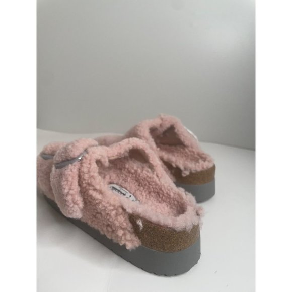 Birkenstock Arizona Teddy Shearling Platform Sandals Pink Big Buckle 41 US 10 - Picture 4 of 7